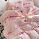 Cute Pink Bows Duvet Cover Set for Girls, 3pcs