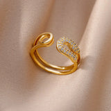 Fashion Gold Color Stainless Steel Ring with Crystal Zircon