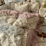 Korean Princess Floral Ruffles Bedding Set, 4 Pcs