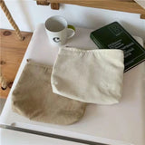 Solid Color Corduroy Cosmetic Bag Clutch for Travel