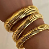 Stainless Steel Texture Flex Cuff Bracelet Women Gifts