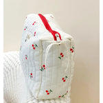 Quilted Cotton Retro Cherry Travel Cosmetic Bag  Clean Vanilla Store