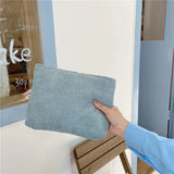 Solid Color Corduroy Cosmetic Bag Clutch for Travel