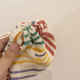 Colorful Striped Small Corduroy Cosmetic Bag