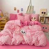 Pink Stripe Bedding Duvet Cover Set with Pillowcase