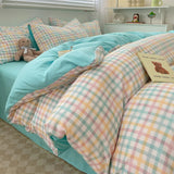 Nordic Plaid Wash Cotton Bedding Set, 4 Pcs