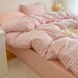 Simple Pink Stripe Bedding Set with Pillowcases 3pcs