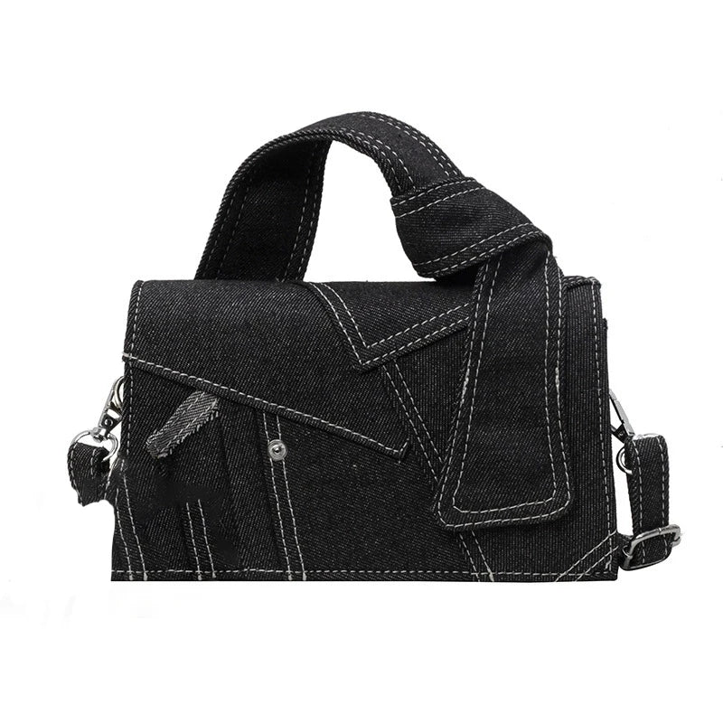 JIOMAY Fashion Blue Color Block Denim Shoulder Bag