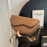 Women Vintage Solid Color Flap Saddle Bag Crossbody
