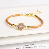 Classic Leather Five Leaf Flower Charm Bracelet