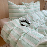 Pink Striped Plaid Duvet Cover Set with 2 Pillowcases