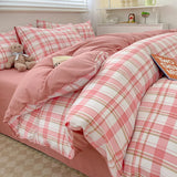 Nordic Plaid Wash Cotton Bedding Set, 4 Pcs