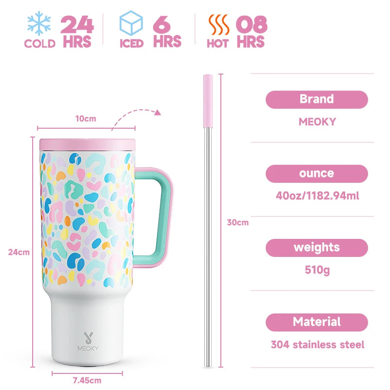 Meoky 40oz Tumbler with Straw, Insulated Car Mug