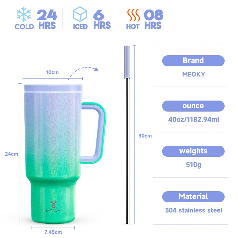 Meoky 40oz Tumbler with Straw, Insulated Car Mug