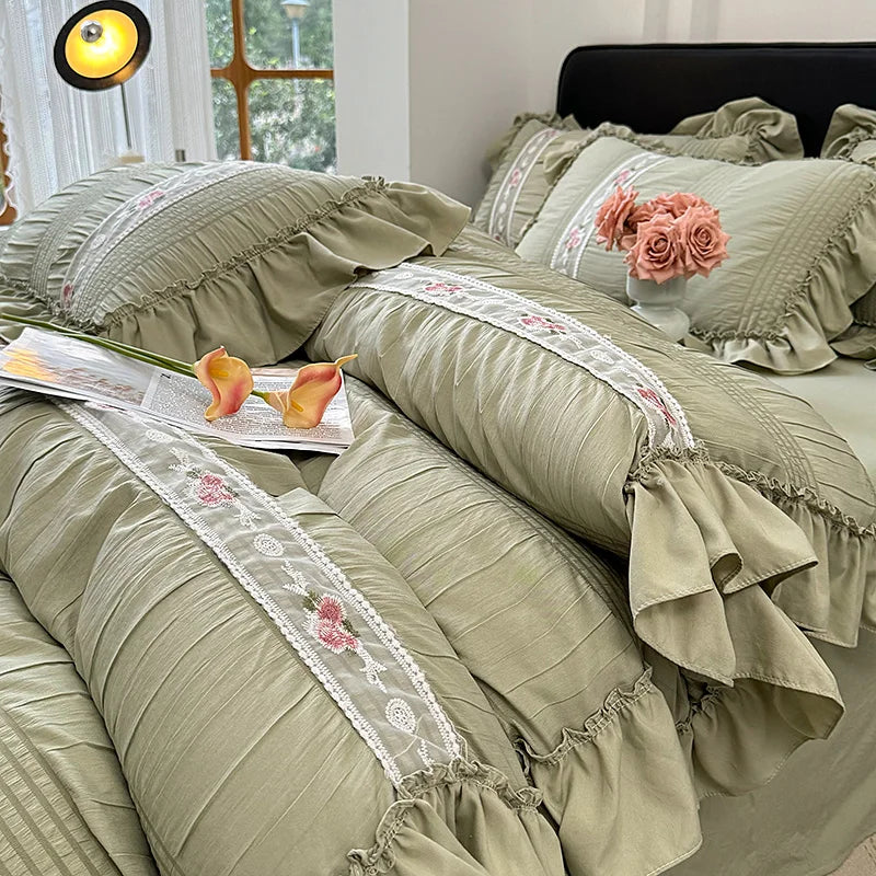 Korean Princess Lace Ruffles Bedding Set 3/4Pcs