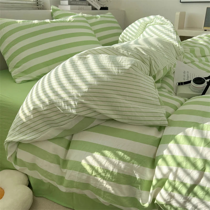 Washed Cotton Crepe Striped Quilt Set with Pillowcases 3-4