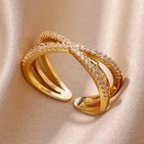 Fashion Gold Color Stainless Steel Ring with Crystal Zircon