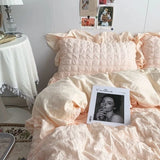 Kawaii INS Girl Blue Bedding Set with Ruffles 4 pcs