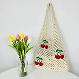 Cute Strawberry Cherry Crochet Tote Bag for Women