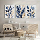 Frameless Blue Light Gold Watercolor Plants Art 3 Pcs Set  Clean Vanilla Store