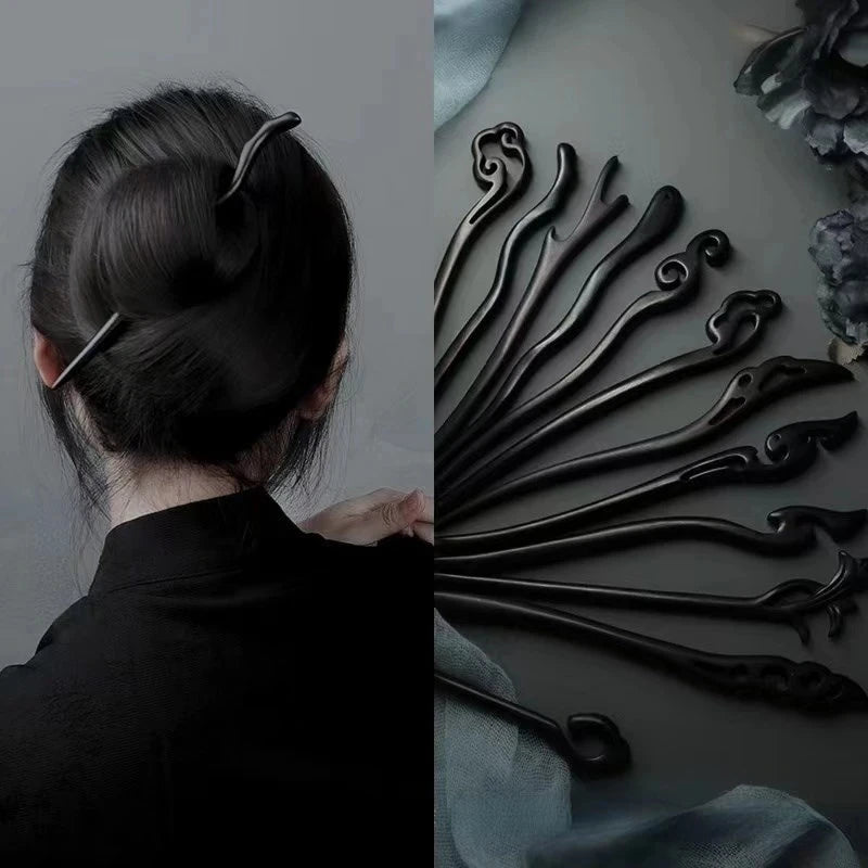 New Women Fashion Simple Black Wood Hairpin