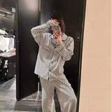 Luxury Striped Cotton Pajamas Women's Wide Leg Set  Clean Vanilla Store