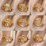 Fashion Gold Color Stainless Steel Ring with Crystal Zircon
