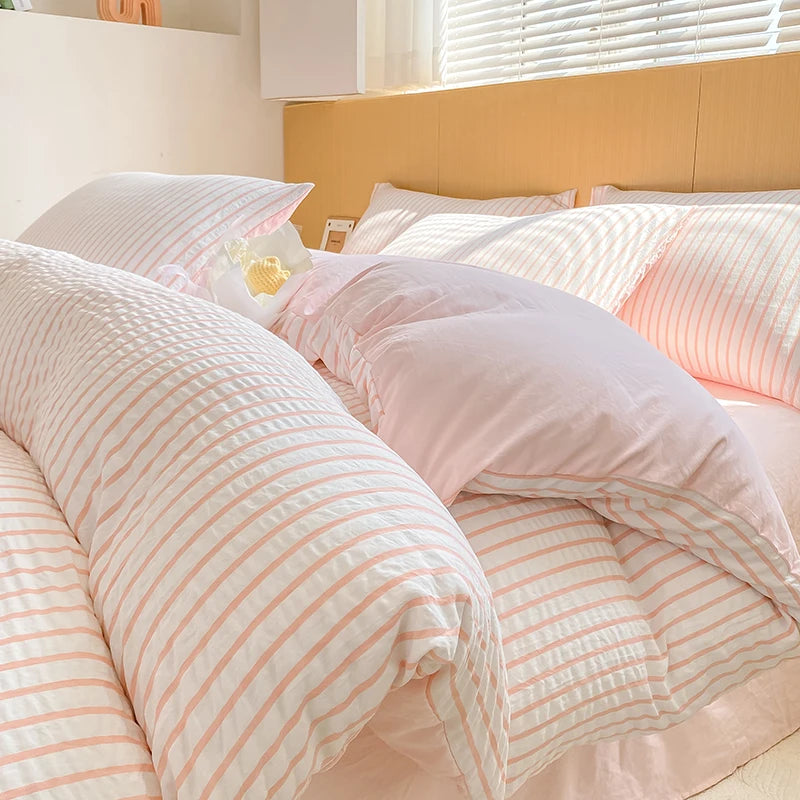Princess Pink Seersucker Bedding Set 3 Pcs