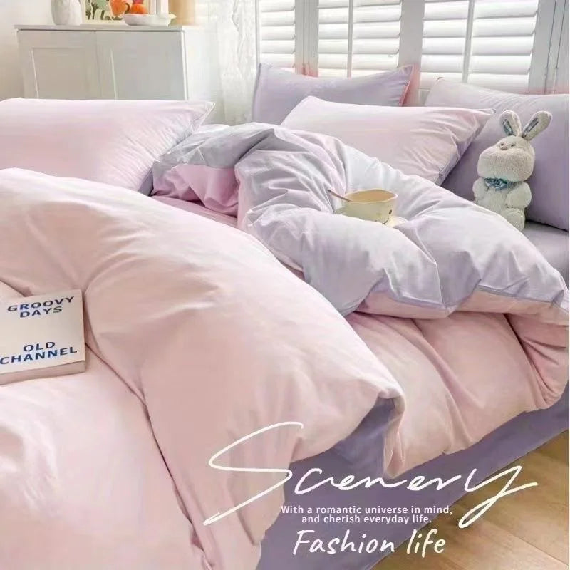 INS Gentle Pink Rose Bedding Set for Girls Women Kawaii 4 pcs