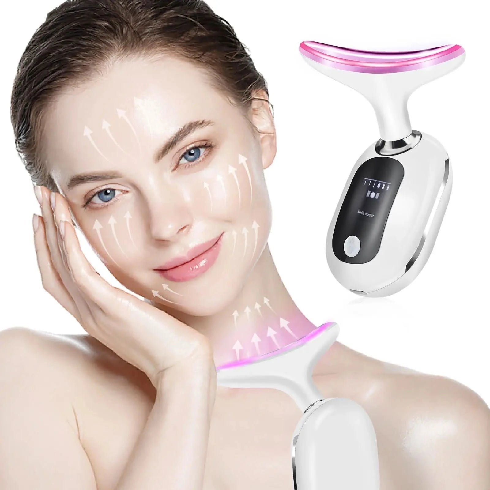 EMS Face Neck Lift Beauty Device Facial Massager Red Light Therapy Double Chin Remover Skin Rejuvenation Tightening Anti Wrinkle - Clean Vanilla