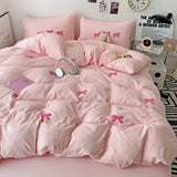Cute Pink Bows Duvet Cover Set for Girls, 3pcs
