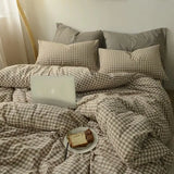 Simple Bedding Set Plaid Queen Duvet Cover Kit 4pcs