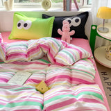 Nordic INS Black Pink Striped Duvet Cover Set 3pcs