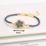 Classic Leather Five Leaf Flower Charm Bracelet