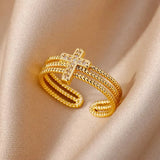Luxury Zircon Geometric Ring for Women, Gold Color