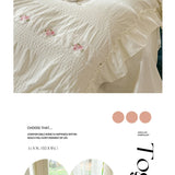 Korean Style Bed Set with Flower Embroidery, 4 pcs