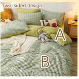 Black White Small Checks Printed Bed Set - 4 Pcs
