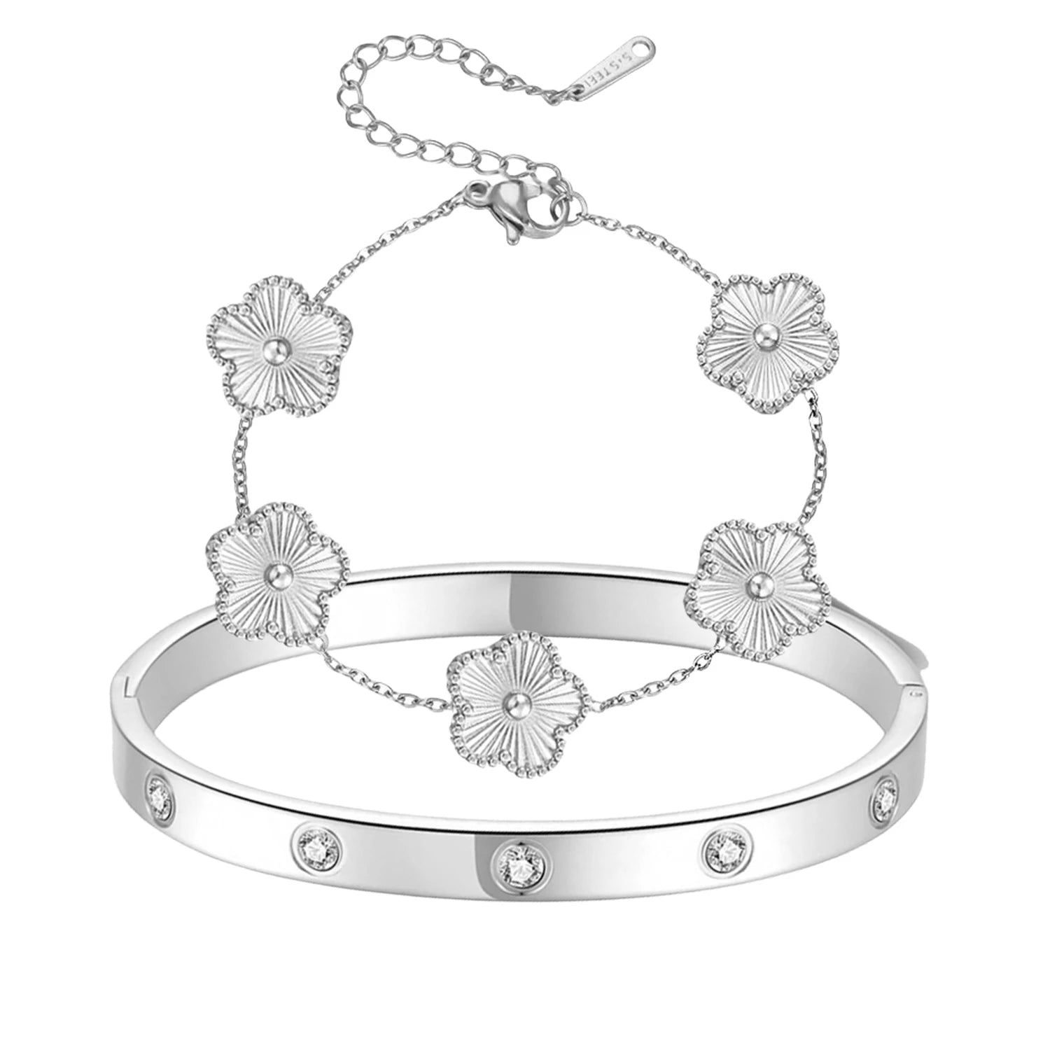 2pcs Sparkle Stainless Steel Bracelets for Women