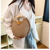 Casual Straw Woven Spherical Handbag for Women