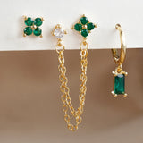 3PCS Stylish Stainless Steel Birthstone Earrings Set