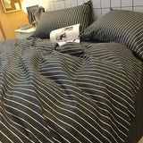 Simple Bedding Set Plaid Queen Duvet Cover Kit 4pcs
