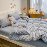 Black White Small Checks Printed Bed Set - 4 Pcs