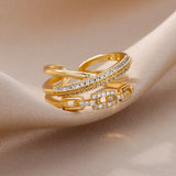 Fashion Gold Color Stainless Steel Ring with Crystal Zircon