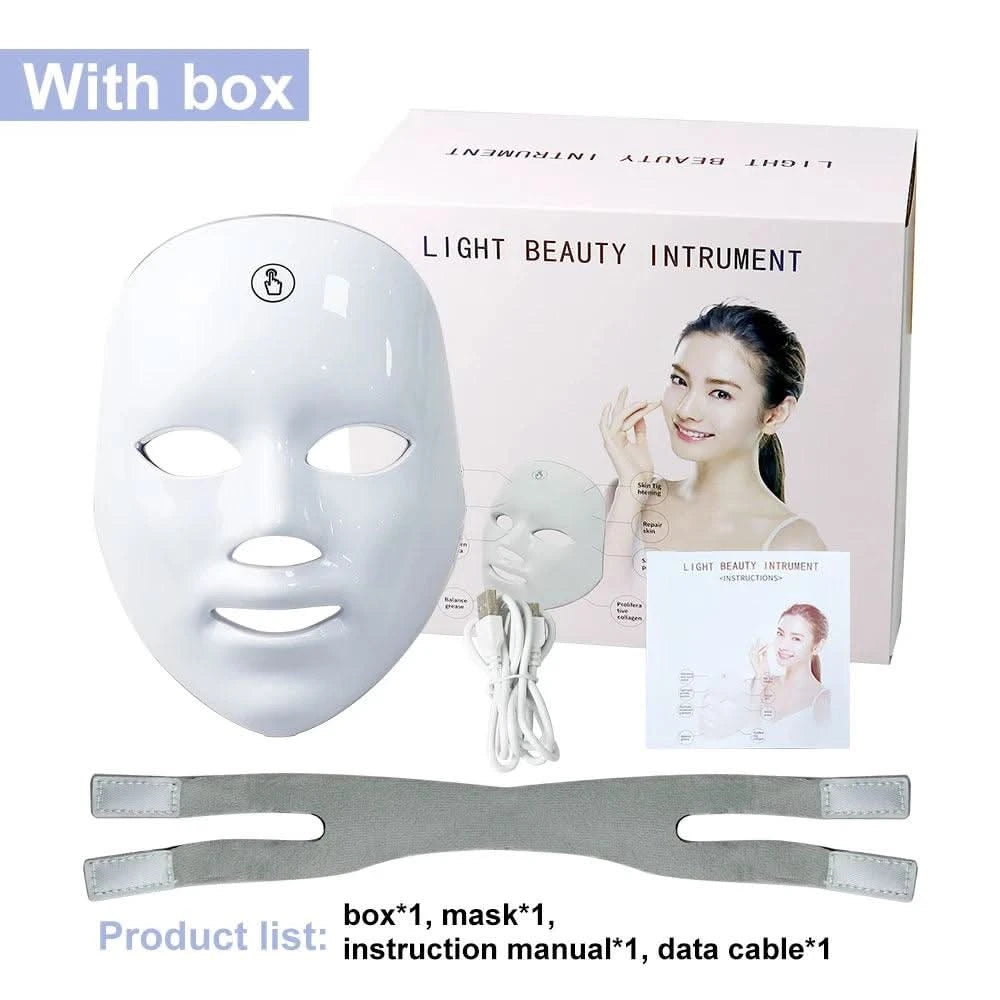 LED Facial Mask Photon Therapy 7 Colours Red Light Face Skin Rejuvenation - Clean Vanilla