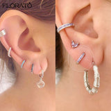 925 Silver Needle Crystal 9mm Small Hoop Earrings