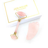 Natural Rose Quartz Gua Sha Roller Set for Face