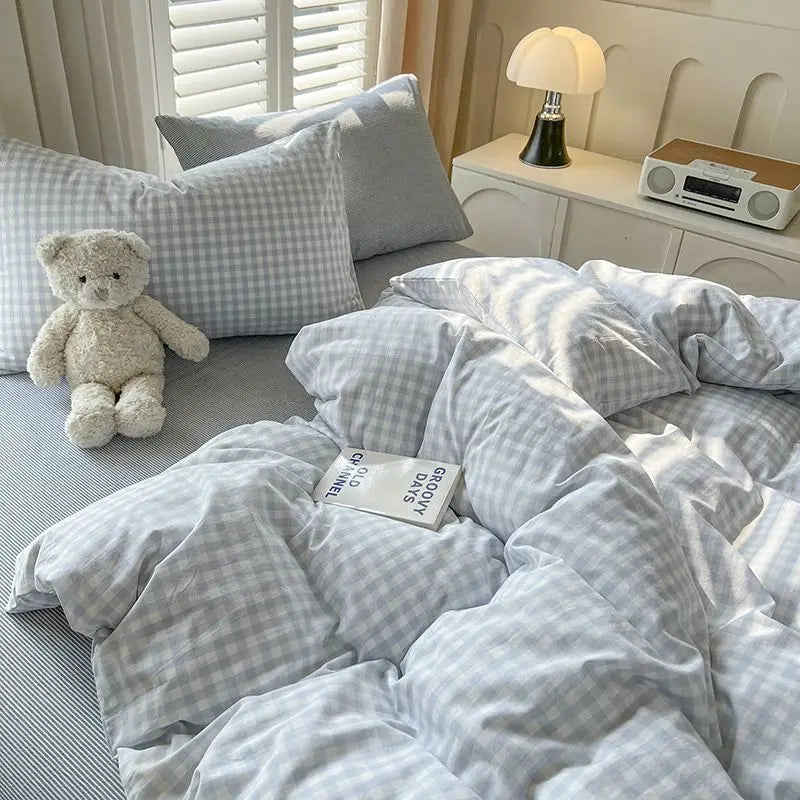Pink Solid Bedding Set With Duvet Cover & Pillowcases 4 pcs