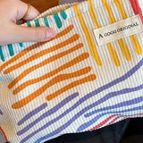 Colorful Stripes Corduroy Cosmetic Bag Portable Travel