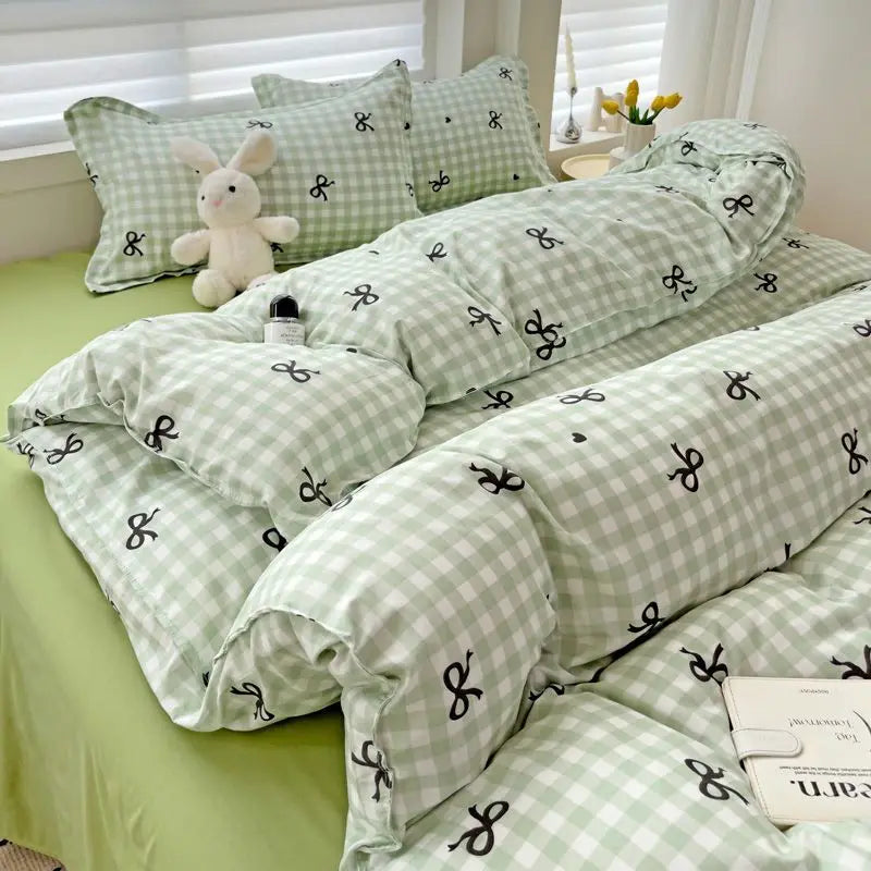 Pink Solid Bedding Set With Duvet Cover & Pillowcases 4 pcs