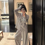Luxury Striped Cotton Pajamas Women's Wide Leg Set  Clean Vanilla Store